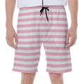 Pink And White Striped Pattern Print Men's Beach Shorts