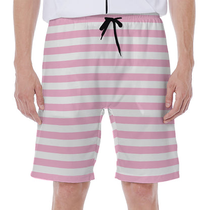 Pink And White Striped Pattern Print Men's Beach Shorts