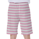 Pink And White Striped Pattern Print Men's Beach Shorts