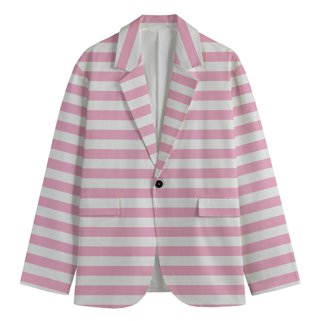 Pink And White Striped Pattern Print Men's Blazer