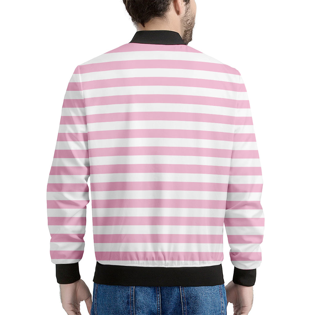 Pink And White Striped Pattern Print Men's Bomber Jacket