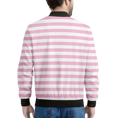 Pink And White Striped Pattern Print Men's Bomber Jacket