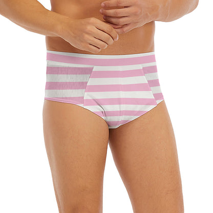 Pink And White Striped Pattern Print Men's Briefs