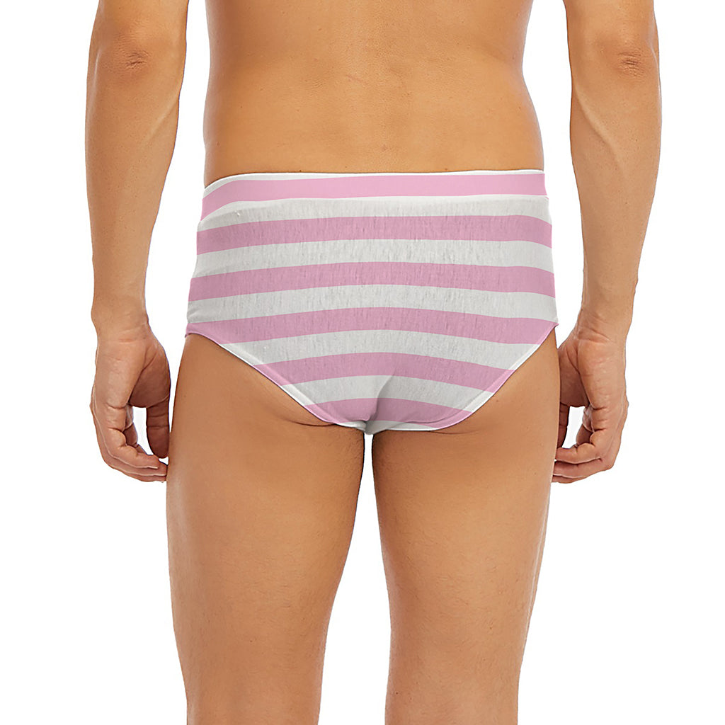Pink And White Striped Pattern Print Men's Briefs