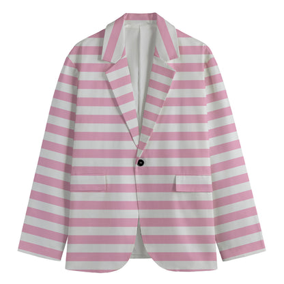 Pink And White Striped Pattern Print Men's Cotton Blazer