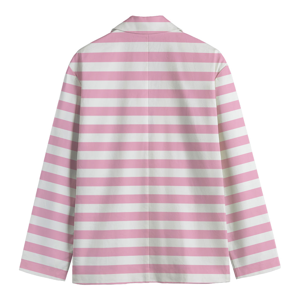 Pink And White Striped Pattern Print Men's Cotton Blazer