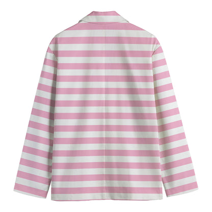 Pink And White Striped Pattern Print Men's Cotton Blazer