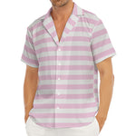 Pink And White Striped Pattern Print Men's Deep V-Neck Shirt