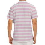 Pink And White Striped Pattern Print Men's Deep V-Neck Shirt