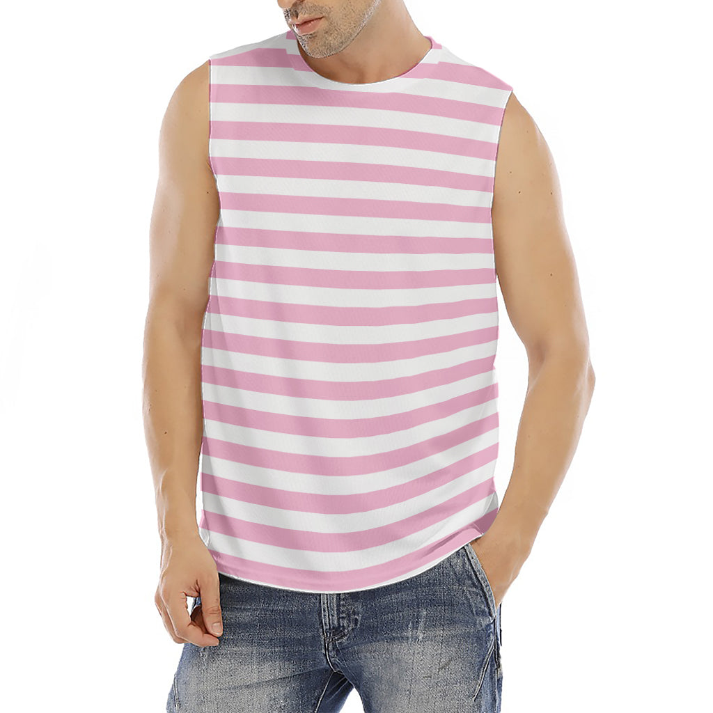 Pink And White Striped Pattern Print Men's Fitness Tank Top