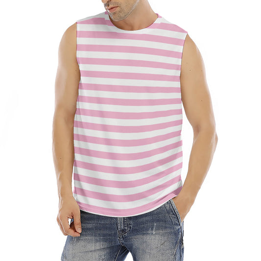 Pink And White Striped Pattern Print Men's Fitness Tank Top