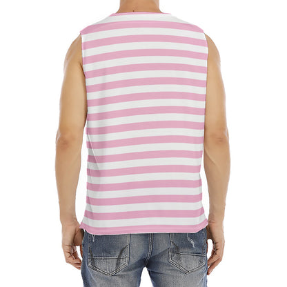 Pink And White Striped Pattern Print Men's Fitness Tank Top