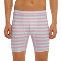 Pink And White Striped Pattern Print Men's Long Boxer Briefs