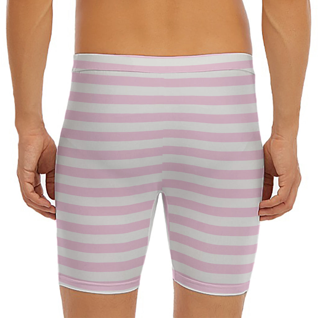 Pink And White Striped Pattern Print Men's Long Boxer Briefs