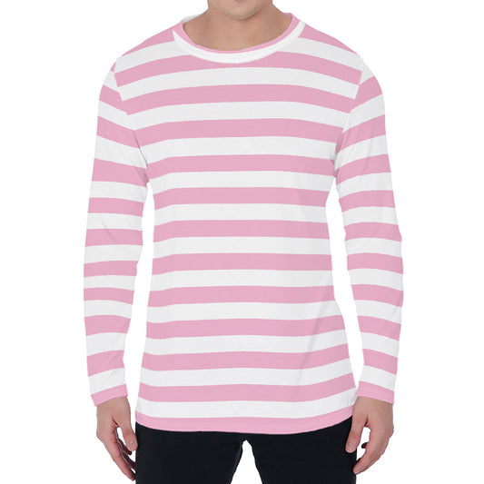 Pink And White Striped Pattern Print Men's Long Sleeve T-Shirt