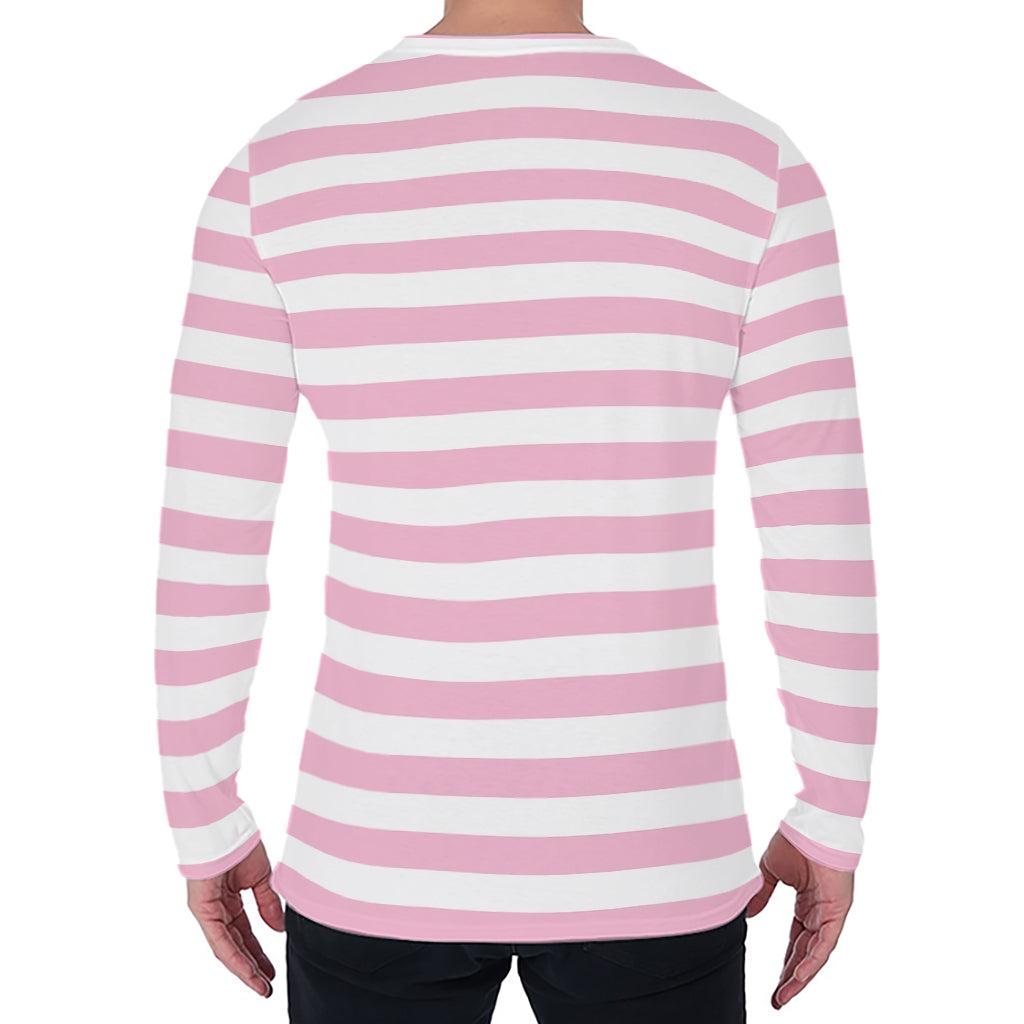 Pink And White Striped Pattern Print Men's Long Sleeve T-Shirt