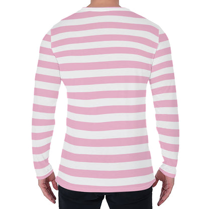 Pink And White Striped Pattern Print Men's Long Sleeve T-Shirt
