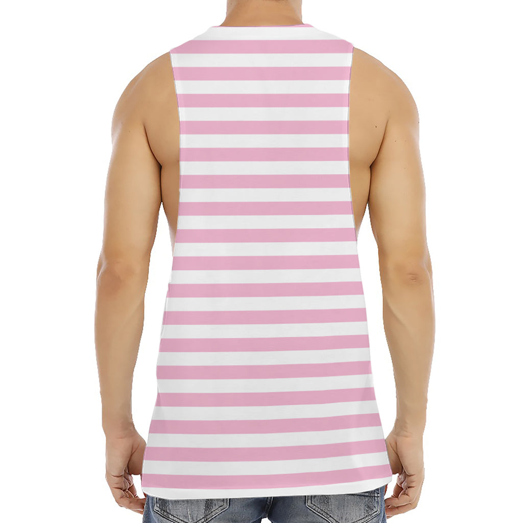 Pink And White Striped Pattern Print Men's Muscle Tank Top