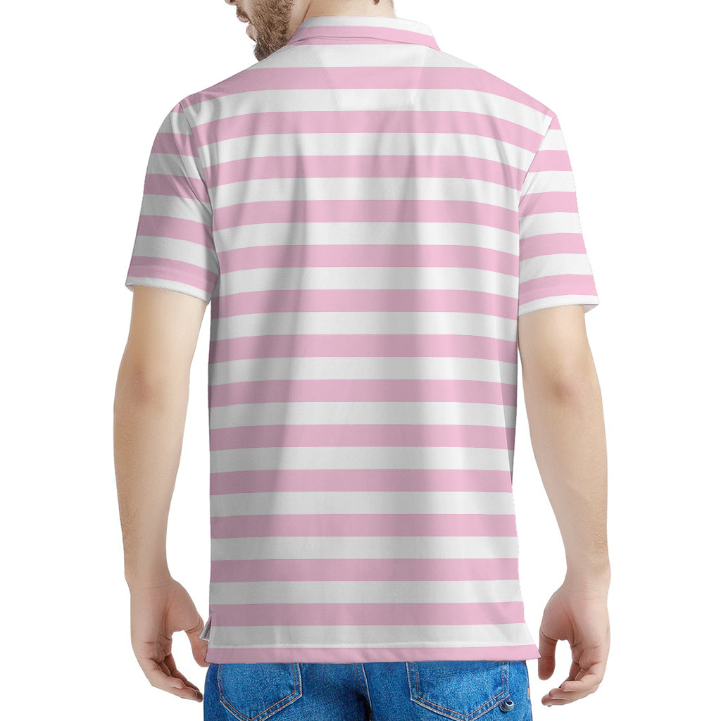 Pink And White Striped Pattern Print Men's Polo Shirt