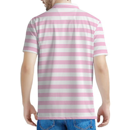 Pink And White Striped Pattern Print Men's Polo Shirt