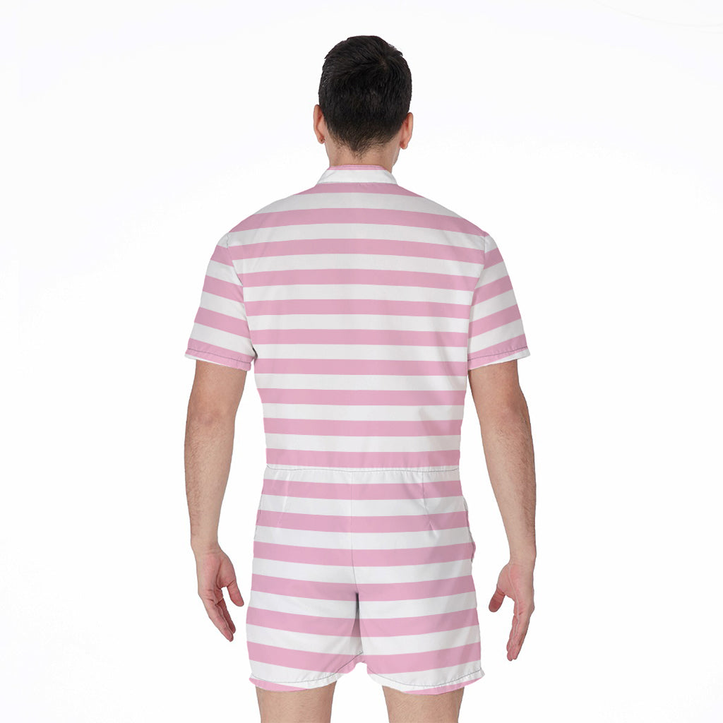 Pink And White Striped Pattern Print Men's Rompers