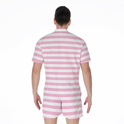 Pink And White Striped Pattern Print Men's Rompers