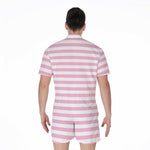 Pink And White Striped Pattern Print Men's Rompers