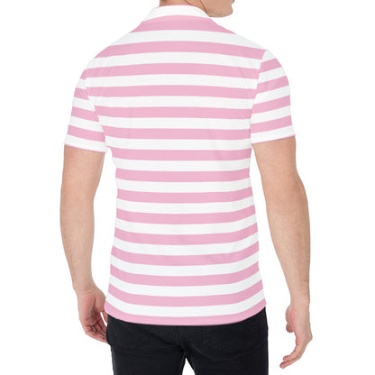 Pink And White Striped Pattern Print Men's Shirt