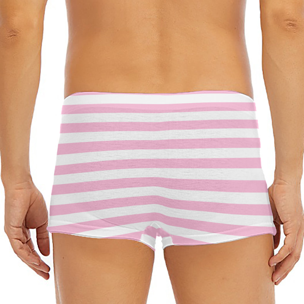 Pink And White Striped Pattern Print Men's Short Boxer Briefs