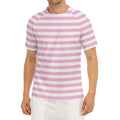Pink And White Striped Pattern Print Men's Short Sleeve Rash Guard