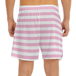 Pink And White Striped Pattern Print Men's Split Running Shorts