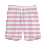 Pink And White Striped Pattern Print Men's Sports Shorts