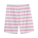 Pink And White Striped Pattern Print Men's Sports Shorts