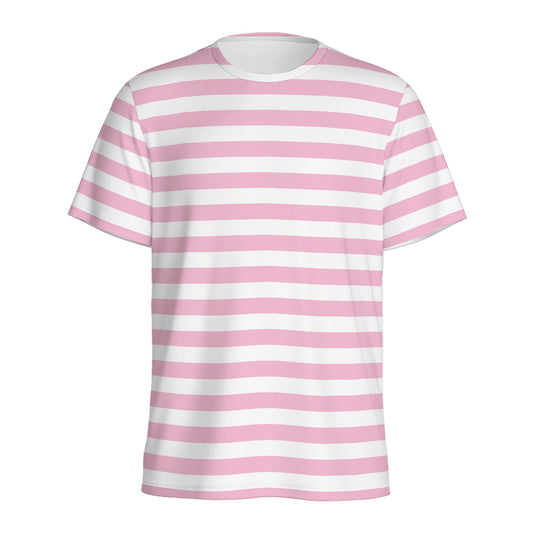 Pink And White Striped Pattern Print Men's Sports T-Shirt