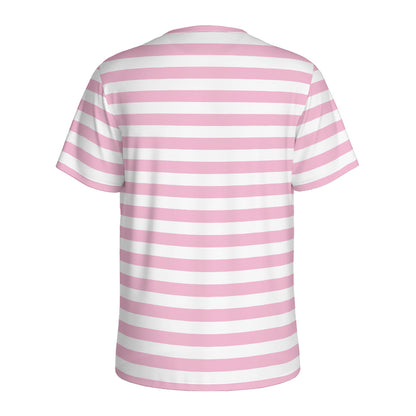 Pink And White Striped Pattern Print Men's Sports T-Shirt