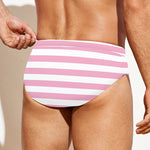 Pink And White Striped Pattern Print Men's Swim Briefs