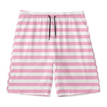 Pink And White Striped Pattern Print Men's Swim Trunks