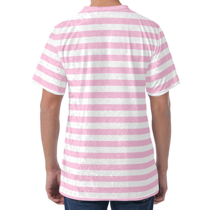 Pink And White Striped Pattern Print Men's Velvet T-Shirt