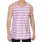 Pink And White Striped Pattern Print Men's Velvet Tank Top