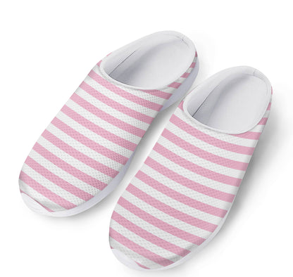 Pink And White Striped Pattern Print Mesh Casual Shoes