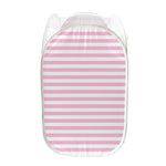 Pink And White Striped Pattern Print Mesh Laundry Hamper