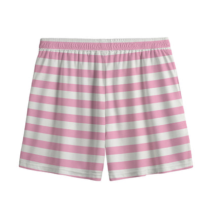 Pink And White Striped Pattern Print Mesh Shorts