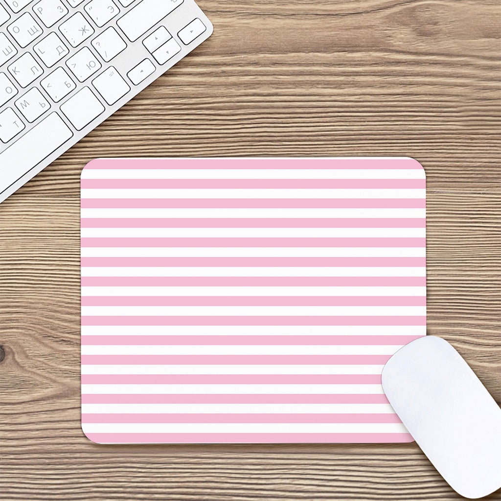 Pink And White Striped Pattern Print Mouse Pad