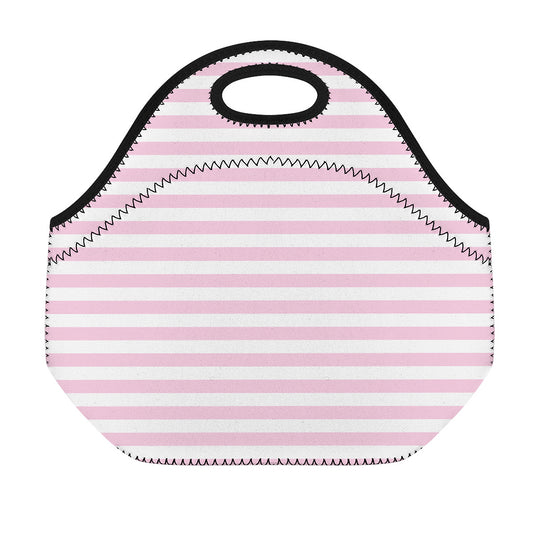 Pink And White Striped Pattern Print Neoprene Lunch Bag