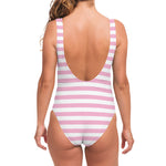 Pink And White Striped Pattern Print One Piece Swimsuit