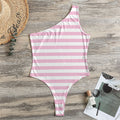 Pink And White Striped Pattern Print One Shoulder Bodysuit