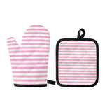 Pink And White Striped Pattern Print Oven Mitt And Pot Holder Set