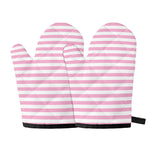 Pink And White Striped Pattern Print Oven Mitts