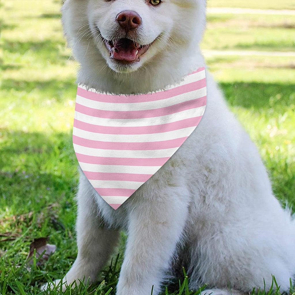Pink And White Striped Pattern Print Over The Collar Dog Bandana