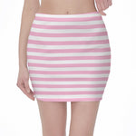 Pink And White Striped Pattern Print Pencil Mini Skirt